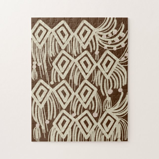 Puzzle Boho moderno macramé garabatos marrón (Vertical)