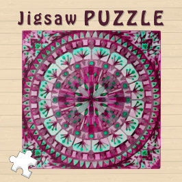 Puzzle Boho Mosaic Tile Pink Berry -