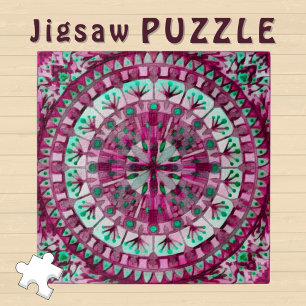 Puzzle Boho Mosaic Tile Pink Berry -