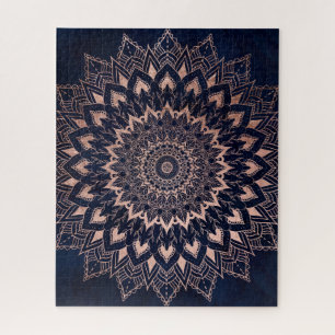 Puzzle Boho rosa oro floral mandala azul marino acuarela