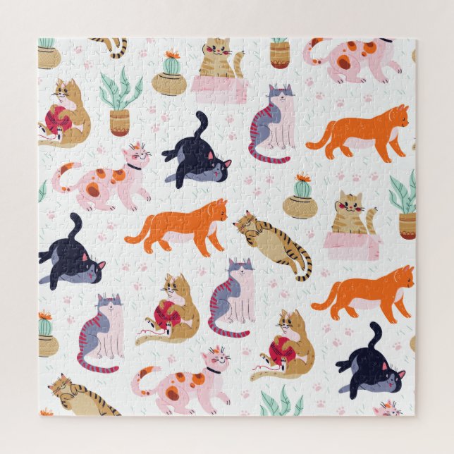 Puzzle Boho Summer Cute Cats Cactus Green (Vertical)