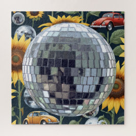 Puzzle Bolas de disco y girasoles con bichos vintage