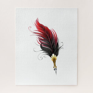 Puzzle Bolígrafo pluma roja con plumilla dorada