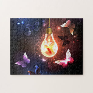 Puzzle Bombilla brillante con mariposas nocturnas