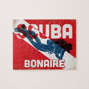 Puzzle Bonaire Scuba Diver - Blue Retro