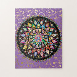 Puzzle Bonita mandala con fondo morado y dorado