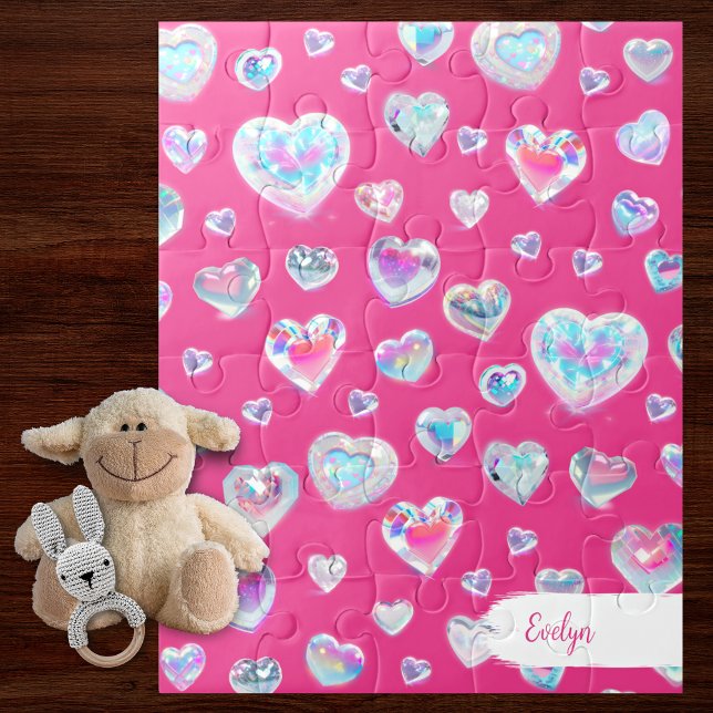 Puzzle Bonito 3D Sparkly Crystal Gemstone Hearts on Pink (Subido por el creador)