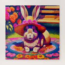 Puzzle Bonito conejito en una florida tierra de maravilla