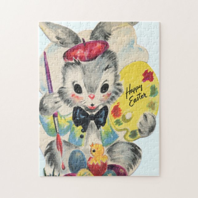 Puzzle bonito conejo retro vintage de Pascua Holiday (Vertical)