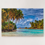 Puzzle Bonito Cuidado Verano Hawái Beach Watercolor Art<br><div class="desc">Hermoso cuadro contemporáneo de brillante cielo azul de verano sobre el océano azul turquesa y las palmeras verdes y el follaje en una playa hawaiana. Este diseño hipster ornamentado, elegante y divertido para los amantes de la flora y la fauna, Hawaii, playas y arena, vacaciones y viajes a lugares exóticos...</div>