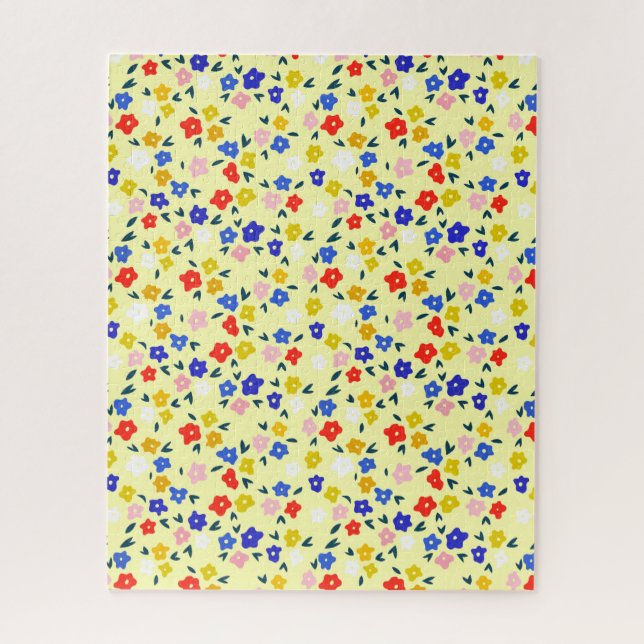 Puzzle Bonito delicado floral lindo sobre amarillo pastel (Vertical)