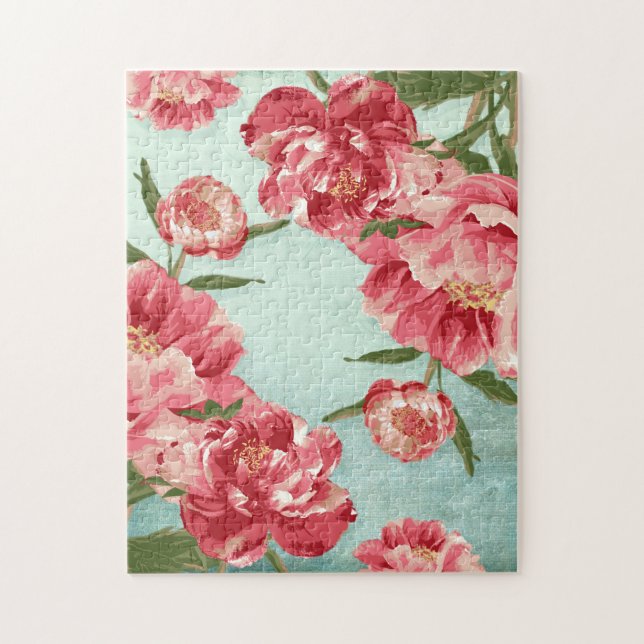 Puzzle Bonito Flor Retro Chintz Peonies Personalizados (Vertical)