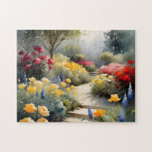 Puzzle Bonito Jardín con flores azules rojas amarillas