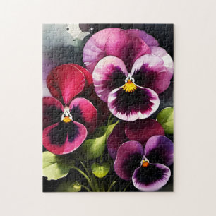 Puzzle Bonito maroon daek pansies rojos pintura acuarela