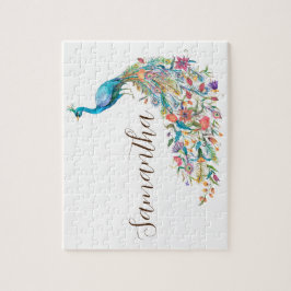Puzzle Bonito pavo real azul acuarela I