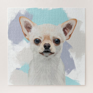 Puzzle Borde azul del resumen del perro chihuahua blanco