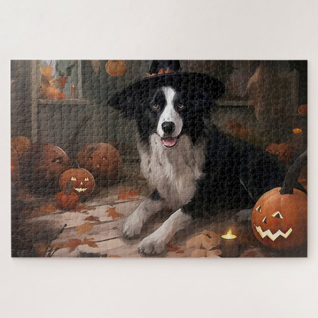 Puzzle Borde de Collie Pumpkins Halloween Scary (Horizontal)