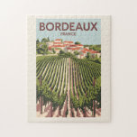 Puzzle Bordeaux France Viñage Viaje Arte Vintage<br><div class="desc">Diseño de viaje vectorial retro de burdeos. Burdeos,  centro de la famosa región vinícola,  es una ciudad portuaria situada en el río Garonne,  al suroeste de Francia.</div>
