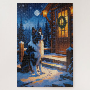 Puzzle Border Collie Con Luces De Navidad Fiesta