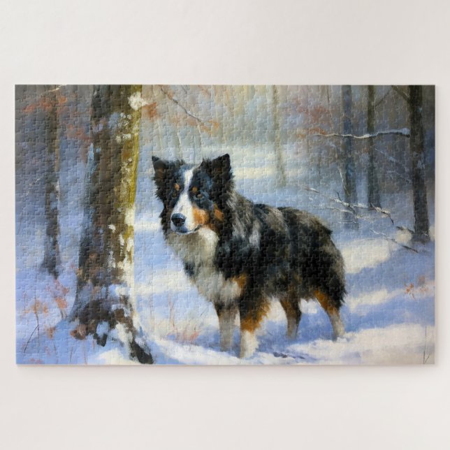 Puzzle Border Collie Deja que nieve Navidad (Horizontal)