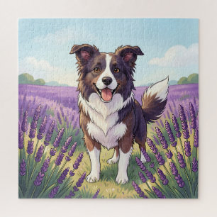 Puzzle Border Collie Feliz Campo de Lavanda