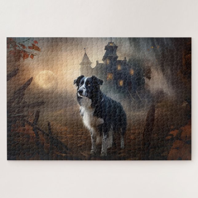 Puzzle Border Collie Halloween Aterrador (Horizontal)