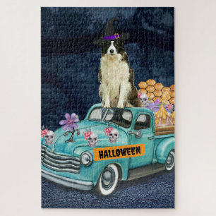 Puzzle Border Collie Halloween Camión Noche Espeluznante