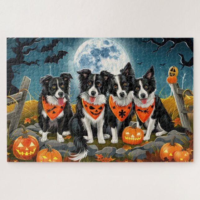 Puzzle Border Collie Halloween Espeluznante (Horizontal)