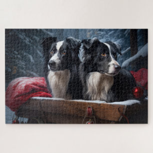 Puzzle Border Collie Nevado Trineo Decoración Navidad  