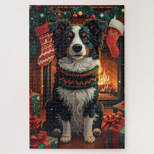 Puzzle Border Collie  Perro con regalos de Navidad Chimen (Vertical)