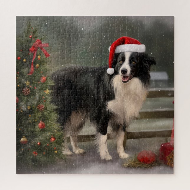 Puzzle Border Collie Perro en Navidad Nieve (Vertical)