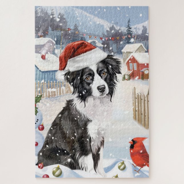 Puzzle Border Collie Perro Invierno Maravilla Navidad Ale (Vertical)