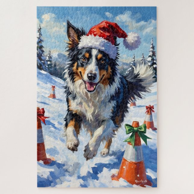 Puzzle Border Collie Perro Navidad Nieve Agilidad Diversi (Vertical)