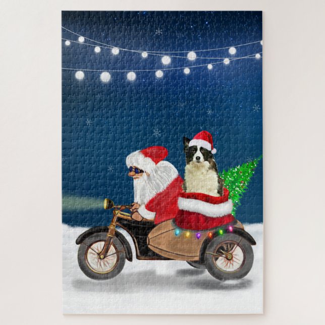 Puzzle Border Collie perro Navidad Santa Claus  (Vertical)