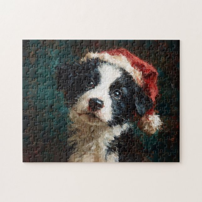 Puzzle Border Collie Puppy Christmas Portrait (Horizontal)