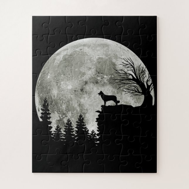 Puzzle Border Collie silhouette On Mountain Halloween Dog (Vertical)