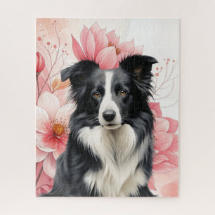 Puzzle Border Collie y Lirios Rosados Audaces