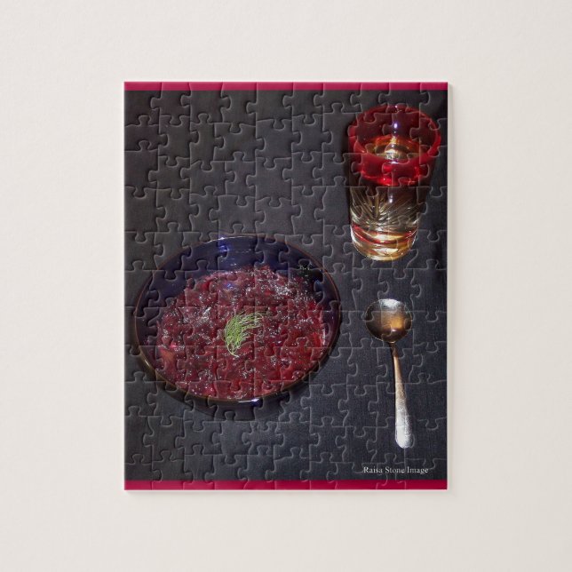 Puzzle Borshch y vodka ucranianos de la comida del alma (Vertical)