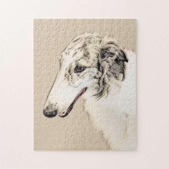 Puzzle Borzoi (Brindle plateado) Pintura original de arte (Vertical)