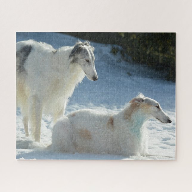 Puzzle Borzoi - Perros lobo rusos en la nieve (Horizontal)