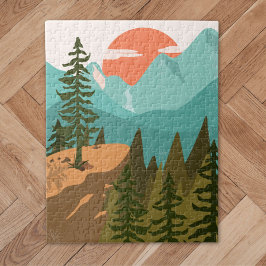 Puzzle Bosque abstracto moderno, montañas y amanecer