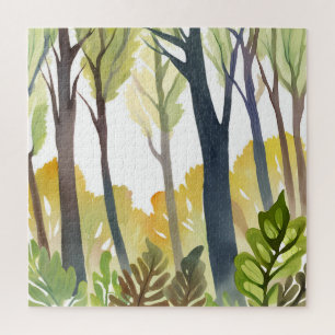 Puzzle Bosque acuarela   Pintura de bosque de naturaleza 