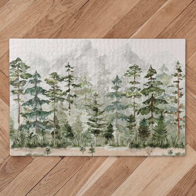 Puzzle Bosque acuático verde de pino en la montaña (Close up)