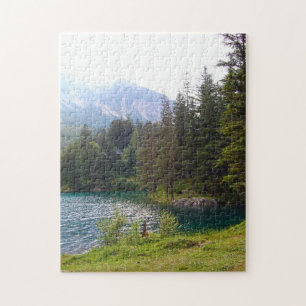 Puzzle Bosque alpino y lago panorámico