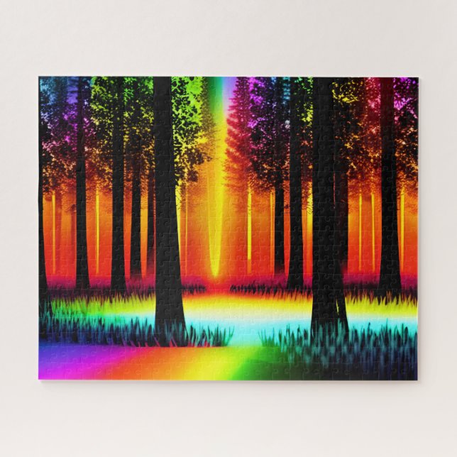 Puzzle Bosque arcoiris y resplandor Naranja de siluetas d (Horizontal)