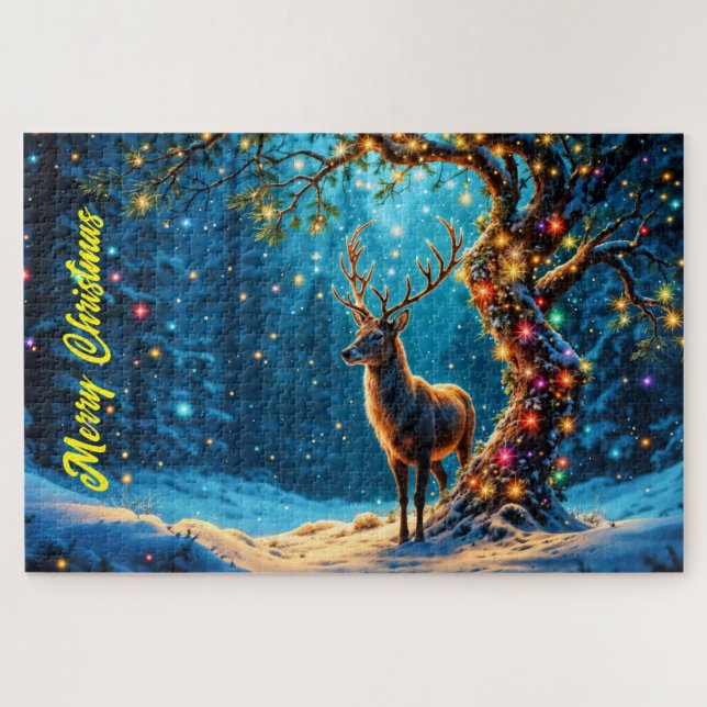 Puzzle Bosque de adorables Navidades de ciervos en invier (Horizontal)