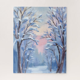 Puzzle Bosque de agua pintado de invierno nieve