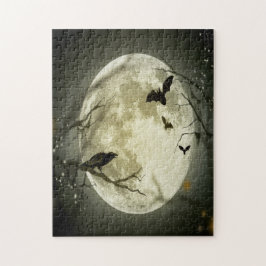 Puzzle Bosque de Halloween, murciélagos, paisaje