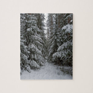 Puzzle Bosque de hoja perenne nevado personalizado