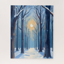 Bosque de Invierno Aquarela Árboles Azules